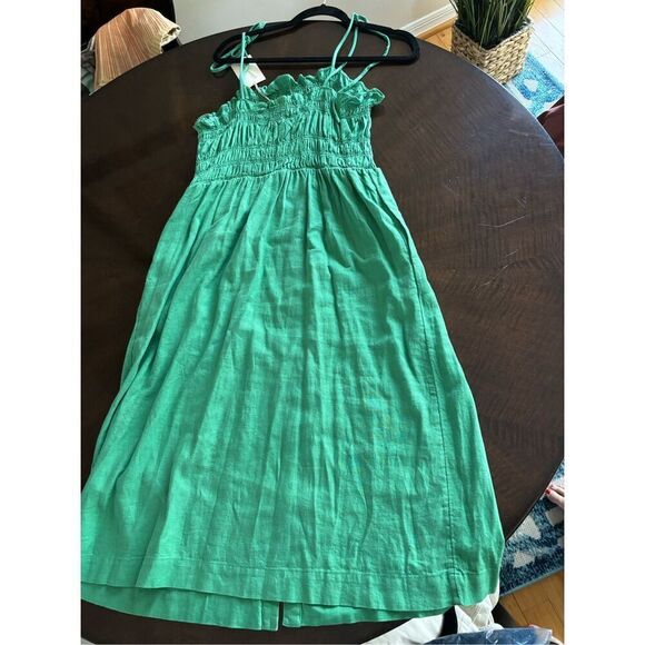 NWT SZ XL Linen Blend Sleeveless Smocked Detail Midi Dress in Perfect Mint Color - Picture 7 of 7